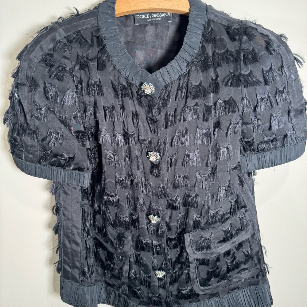 Dolce & Gabbana Textured Fringe Silk-Blend Jacket – Made in Italy